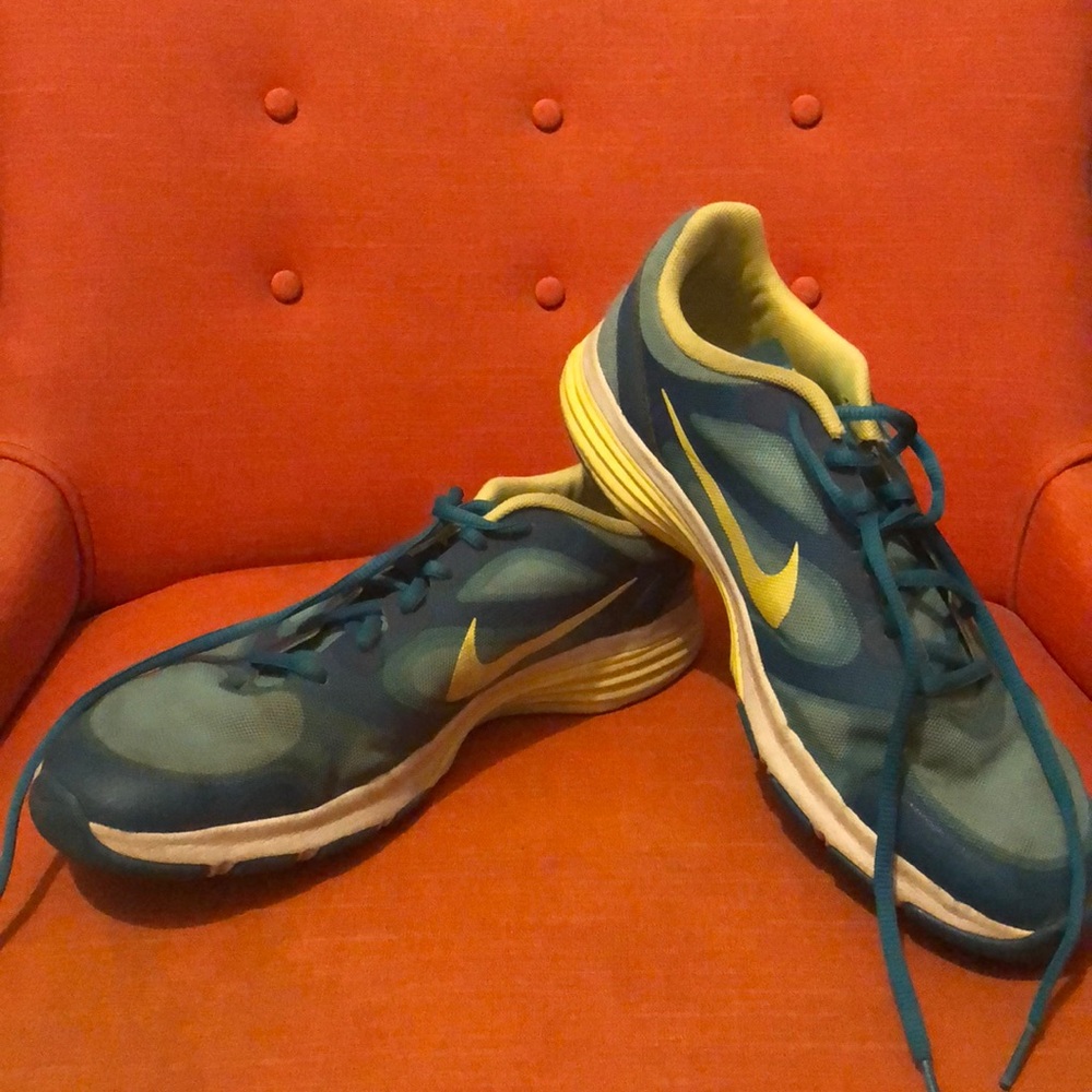Nike Teal and yellow running shoes